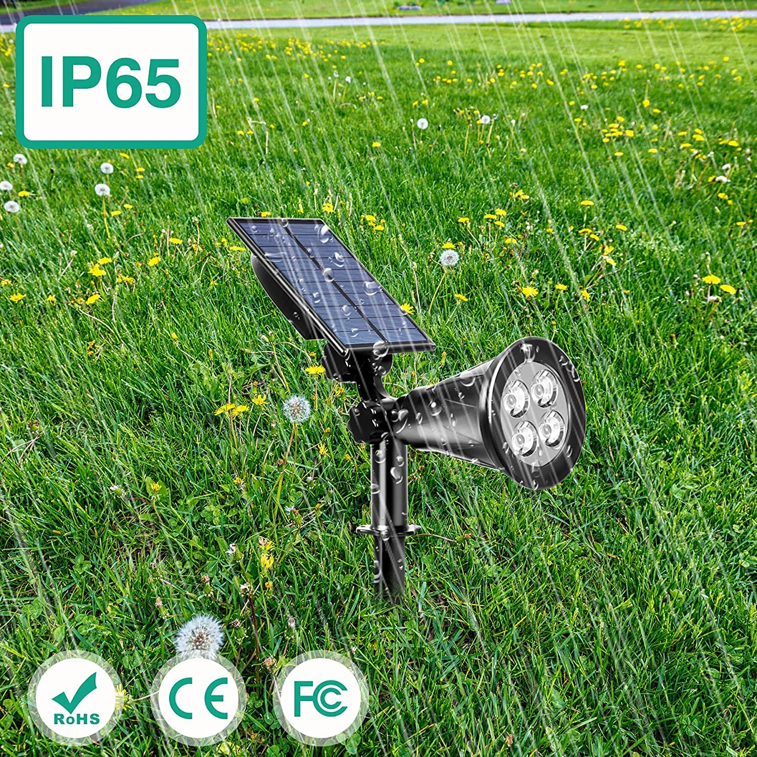 T-SUNUS Blue Solar Spotlights, IP65 Waterproof 4 LED Solar Lights, Auto-on/Off Security Landscape Light 180° Angle Adjustable Wall Light for Tree,Patio,Yard,Garden,Driveway,Pool Area (2 Pack)