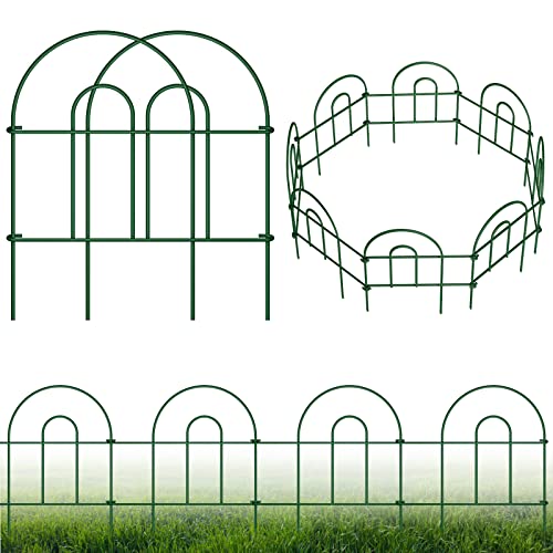 AMAGABELI GARDEN & HOME 35 Panels Decorative Garden Fence 50ft (L)x 18in(H) Rustproof Green Iron Landscape Folding Garden Fencing Panel Border Edge Edging Patio Flower Bed Animal Barrier For Dog