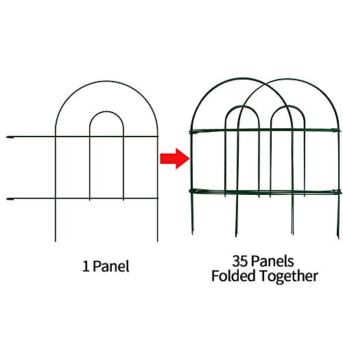 AMAGABELI GARDEN & HOME 35 Panels Decorative Garden Fence 50ft (L)x 18in(H) Rustproof Green Iron Landscape Folding Garden Fencing Panel Border Edge Edging Patio Flower Bed Animal Barrier For Dog