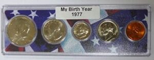 1977-5 coin birth year set in american flag holder uncirculated