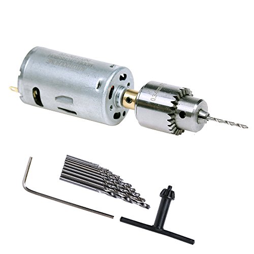 AUTOTOOLHOME Mini DC 12V Electric Hand Drill Motor PCB & Twist Drills Set 1/88-1/6 inch JT0 Chuck Jewelry Craft Drill Kit