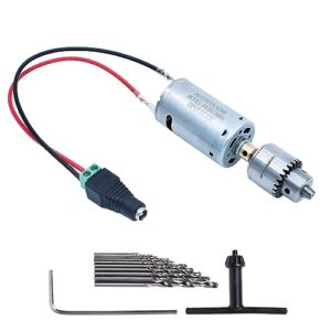 AUTOTOOLHOME Mini DC 12V Electric Hand Drill Motor PCB & Twist Drills Set 1/88-1/6 inch JT0 Chuck Jewelry Craft Drill Kit