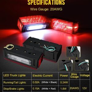 Partsam 12V LED Submersible Low Profile Rectangular Trailer Lights, Waterproof LED Combination Trailer Tail Light Kit Stop Brake License Plate Turn Running Lights Sealed for Boat Trailer Lights Truck