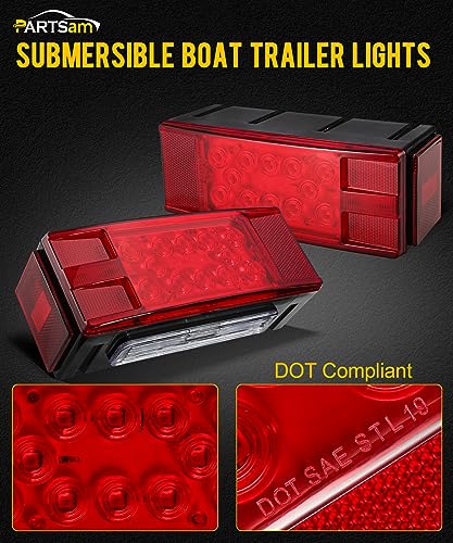 Partsam 12V LED Submersible Low Profile Rectangular Trailer Lights, Waterproof LED Combination Trailer Tail Light Kit Stop Brake License Plate Turn Running Lights Sealed for Boat Trailer Lights Truck