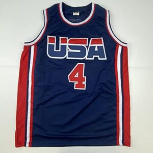 Autographed/Signed Christian Laettner Team USA Olympics Blue Basketball Jersey JSA COA