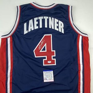 Autographed/Signed Christian Laettner Team USA Olympics Blue Basketball Jersey JSA COA