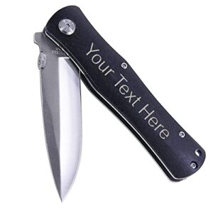 personalized add your custom-made text folding aluminum engraved name customized pocket hunting personal knife with pocket clip (black handle)