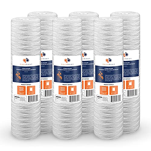 Aquaboon 5 Micron 20" x 4.5" String Wound Sediment Water Filter Cartridge | Whole House Sediment Filtration | Compatible with PC40-20, WP1BB20P, 355222-45, WPP-45200-01, WPP-45200-01, 84650, 6-Pack