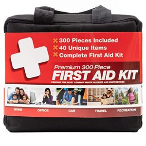 Professional 300 Piece (40 Unique Items) First Aid Kit | Emergency Medical Kits | Home, Business, Camping, Car, Office, Travel, Vehicle, Kids, Boat, Survival, Supplies