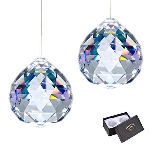 JIHUI Clear Glass Crystal Ball Prism Pendant Suncatcher 40mm Pack of 2