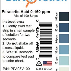 Peracetic Acid Test Strips, 0-160 ppm [Vial of 100 Strips]