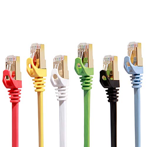 Cat 7 Ethernet Cable 3 ft 6 Pack (Highest Speed Cable) Cat7 Flat Shielded Ethernet Patch Cables - Internet Cable for Modem, Router, LAN, Computer - Compatible with Cat 5e, Cat 6 Network