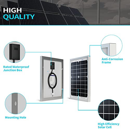 ACOPOWER Solar Panel 5 Watt 12V Black Monocrystalline High-Efficiency Module Off Gird PV Power with Solar Connectors for Battery Charging Path Light