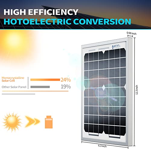 ACOPOWER Solar Panel 5 Watt 12V Black Monocrystalline High-Efficiency Module Off Gird PV Power with Solar Connectors for Battery Charging Path Light
