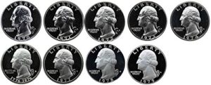 1970 s - 1979 s washington quarters gem proof run 9 coins us mint decade lot complete 1970's set uncirculated