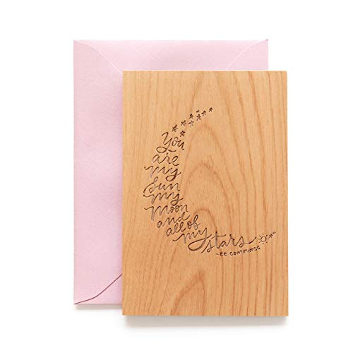 My Sun Moon Stars Wood Wedding Anniversary Card for Wife Husband Couple [Romantic Valentine's Day Card for Boyfriend Girlfriend, Made in the USA]