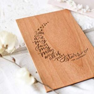 My Sun Moon Stars Wood Wedding Anniversary Card for Wife Husband Couple [Romantic Valentine's Day Card for Boyfriend Girlfriend, Made in the USA]