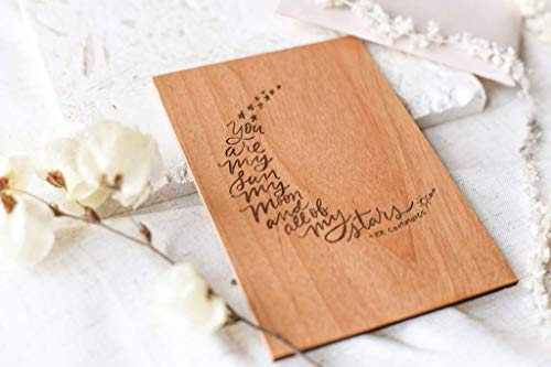 My Sun Moon Stars Wood Wedding Anniversary Card for Wife Husband Couple [Romantic Valentine's Day Card for Boyfriend Girlfriend, Made in the USA]