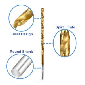 DrillForce 10pcs 5/64" Titanium Drill Bits, High Speed Steel Twist Drill Bits, Jobber Length, Round Shank. Ideal for DIY, Home, General Building and Engineering Using.