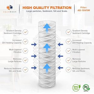 Aquaboon 5 Micron 10" x 2.5" String Wound Sediment Water Filter Cartridge | Universal Replacement for Any 10 inch RO Unit | Compatible with WP-5, AP110, CFS110, P5, WFPFC4002, WP-5, CW-MF, 6-Pack