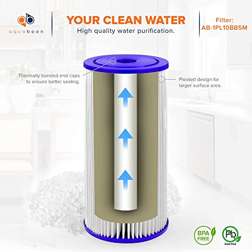 Aquaboon 5 Micron 10" x 4.5" Pleated Sediment Water Filter Replacement Cartridge | Whole House Sediment Filtration | Compatible with FXHSC, ECP5-BB, FM-BB-10-5, CP5-BBS, 255490-43, HDC3001, 8-Pack