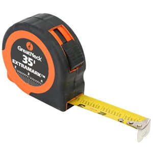 greatneck 95010 35 ft. x 1 inch extramark tape measure, tape measure with fractions, tape measure retractable, measuring tape easy read