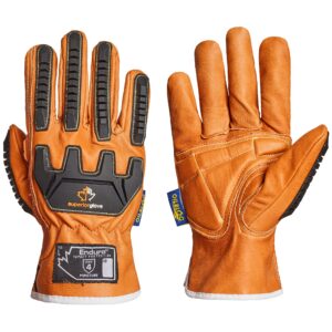 superior goatskin leather work gloves - anti-impact backing hand protection – endura safety gloves oil and water resistant 378gkvsb (1 pair) size large