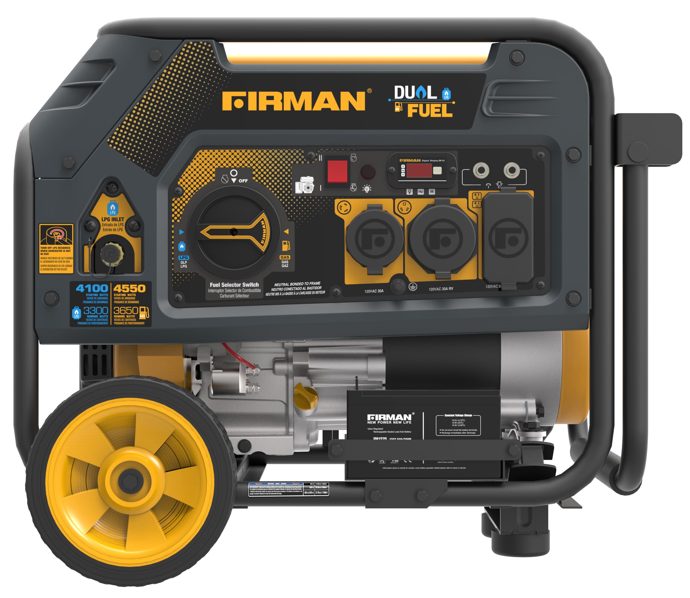 Firman Hybrid Series H03651 3650/4550 Watt Dual Fuel Generator, Yellow