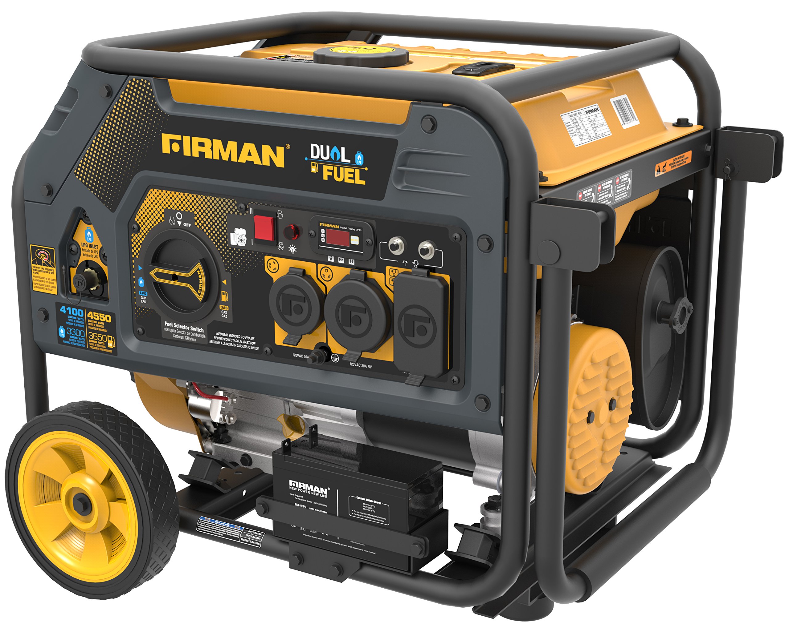 Firman Hybrid Series H03651 3650/4550 Watt Dual Fuel Generator, Yellow