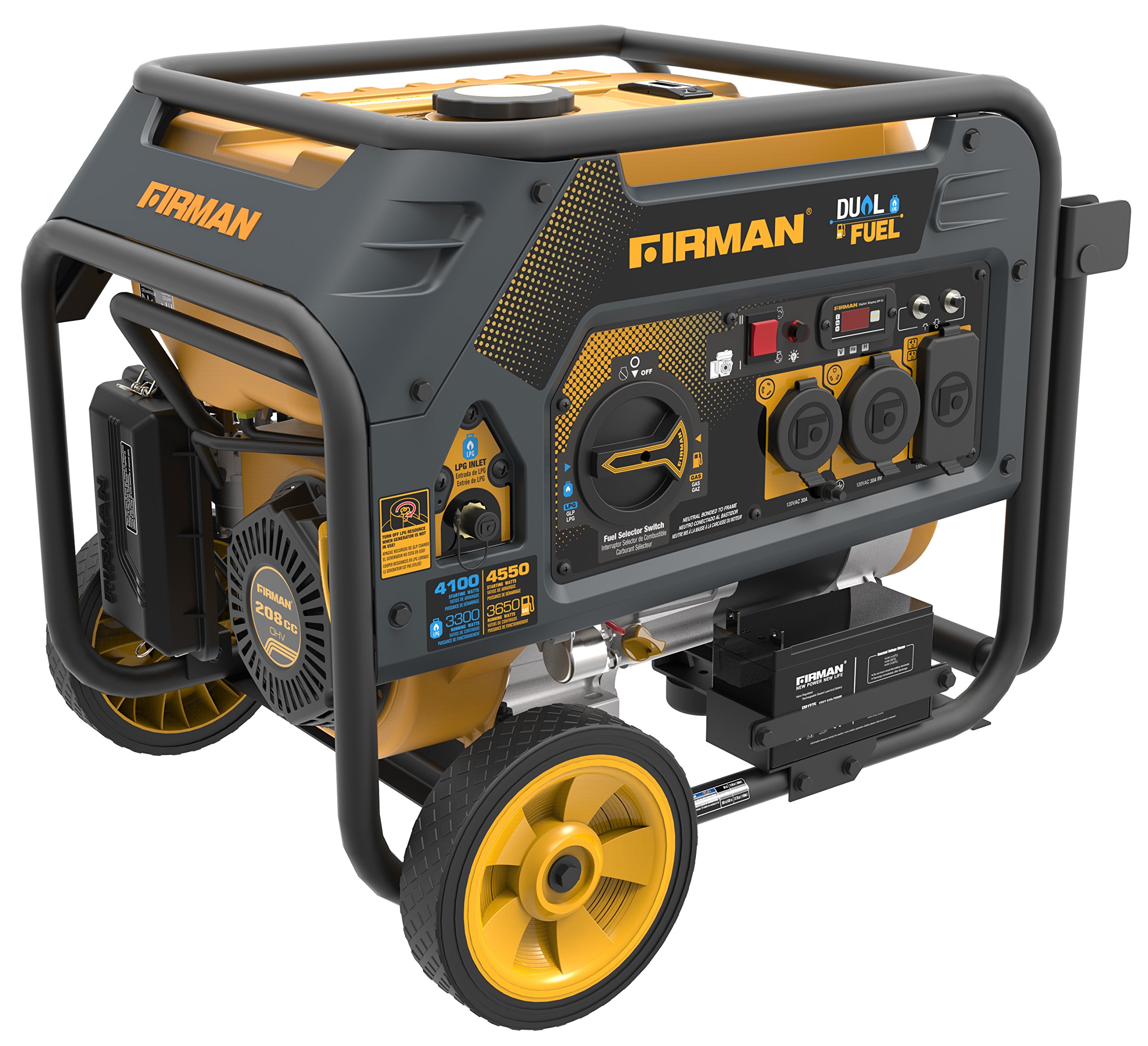 Firman Hybrid Series H03651 3650/4550 Watt Dual Fuel Generator, Yellow