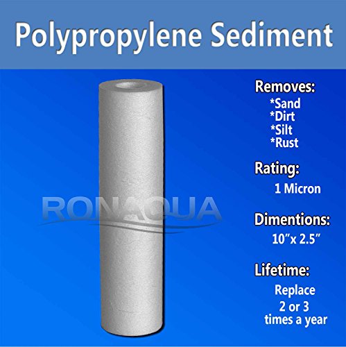 Sediment Water Filter Cartridge by Ronaqua 10"x 2.5", Four Layers of Filtration, Removes Sand, Dirt, Silt, Rust, made from Polypropylene (50, 1 Micron)