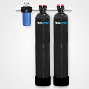 filtersmart whole house water filter system & salt free water softener combo, filters chlorine & sediment filtration for 1-3 baths, 12 gpm, 1 million gallons