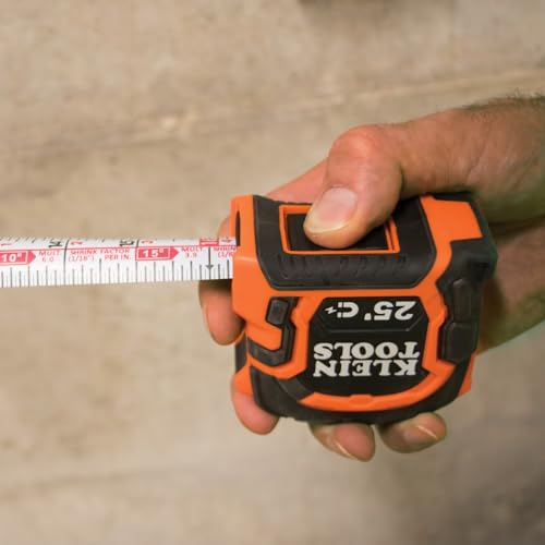 Klein Tools 86225 Tape Measure, 25-Foot Double Hook Magnetic with Finger Brake, Easy to Read Bold Lines