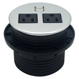 hidden outlet, tabletop safe us usb surge protector for office, meeting room, home,black (two-outlets-flat)