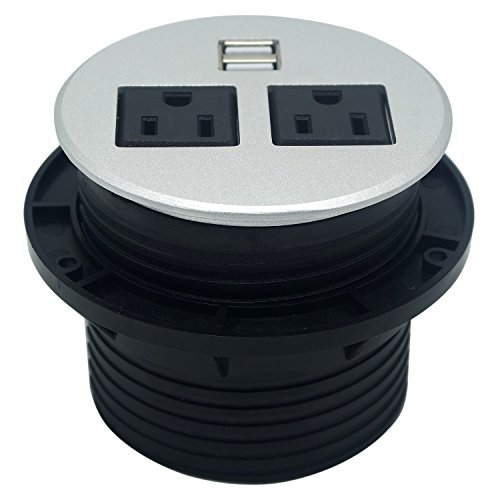 Hidden Outlet, Tabletop Safe US USB Surge Protector for Office, Meeting Room, Home,Black (Two-Outlets-Flat)