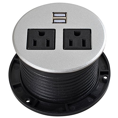 Hidden Outlet, Tabletop Safe US USB Surge Protector for Office, Meeting Room, Home,Black (Two-Outlets-Flat)