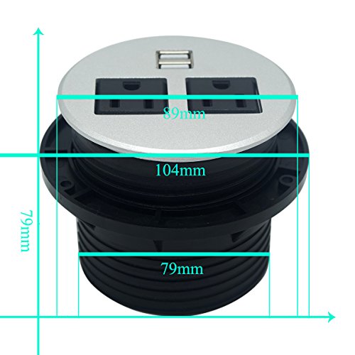 Hidden Outlet, Tabletop Safe US USB Surge Protector for Office, Meeting Room, Home,Black (Two-Outlets-Flat)