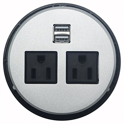 Hidden Outlet, Tabletop Safe US USB Surge Protector for Office, Meeting Room, Home,Black (Two-Outlets-Flat)