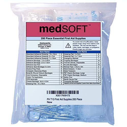 First Aid Kit Refill - 200 Piece - Extra Replacement Supplies, Loose Packed Restock Supply Pack