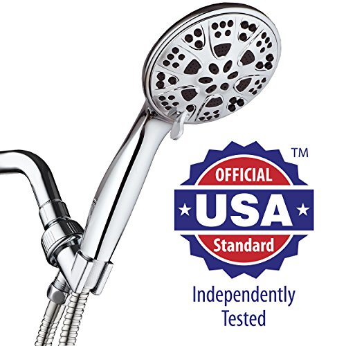 AquaDance Chrome Giant 5" 6-Setting High Pressure Hand Held Head with Hose for Ultimate Shower Spa Officially Independently Tested to Meet Strict US Quality & Performance Standards