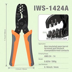 iCrimp Non Insulated Open Barrel Terminal Crimp Tool - Wire Crimper for Molex, Delphi, AMP/Tyco, Harley, PC/Computer, Automotive 24-14 AWG