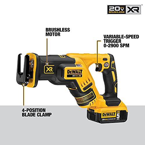 DEWALT 20V MAX XR Compact Reciprocating Saw, 5.0-Amp Hour, Cordless (DCS367P1)