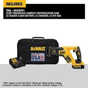 DEWALT 20V MAX XR Compact Reciprocating Saw, 5.0-Amp Hour, Cordless (DCS367P1)