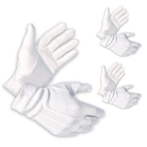 3 pairs (6 gloves) - gloves legend - 100% cotton white marching band parade formal dress costume gloves for men - size large