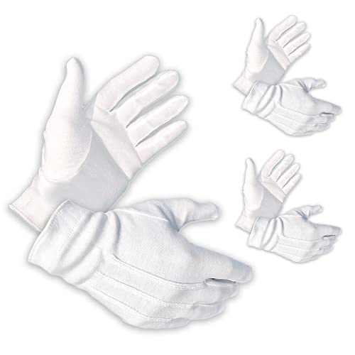 3 Pairs (6 Gloves) - Gloves Legend - 100% Cotton White Marching Band Parade Formal Dress Costume Gloves For Men - Size Large