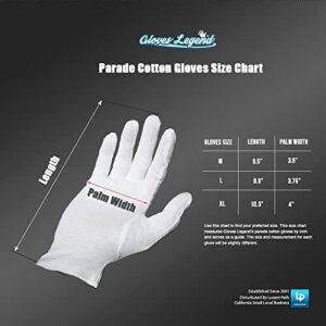 3 Pairs (6 Gloves) - Gloves Legend - 100% Cotton White Marching Band Parade Formal Dress Costume Gloves For Men - Size Large