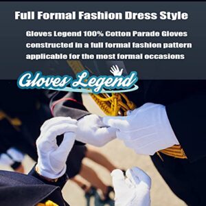 3 Pairs (6 Gloves) - Gloves Legend - 100% Cotton White Marching Band Parade Formal Dress Costume Gloves For Men - Size Large