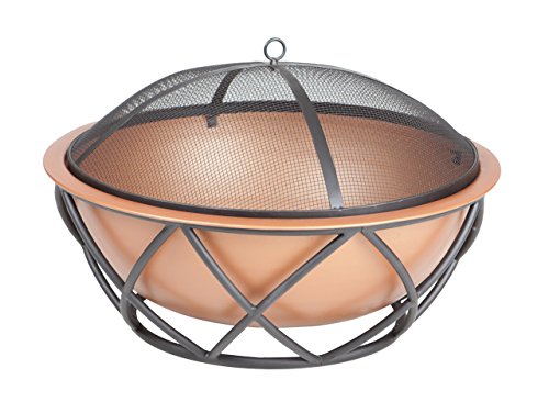 Fire Sense 62241 Fire Pit Barzelonia Copper-Look Wood Burning Lightweight Portable Outdoor Firepit Backyard Fireplace Camping Bonfire Included Screen Lift Tool & Cooking Grate - Round - 26"