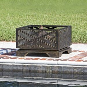 Fire Sense 62239 Fire Pit Catalano Wood Burning Lightweight Portable Outdoor Firepit Backyard Fireplace for Camping Bonfire Included Screen Lift Tool & Cooking Grate - Square - Antique Bronze Finish