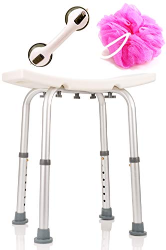 Dr Maya’s Adjustable Shower Chair with Free Grab Bar | Plastic Chair Bath Seat, Bathroom Chair | Shower Stool for Inside Shower | Handicap Shower Chair | Inside Shower Seat Bench, 300 Lb Capacity